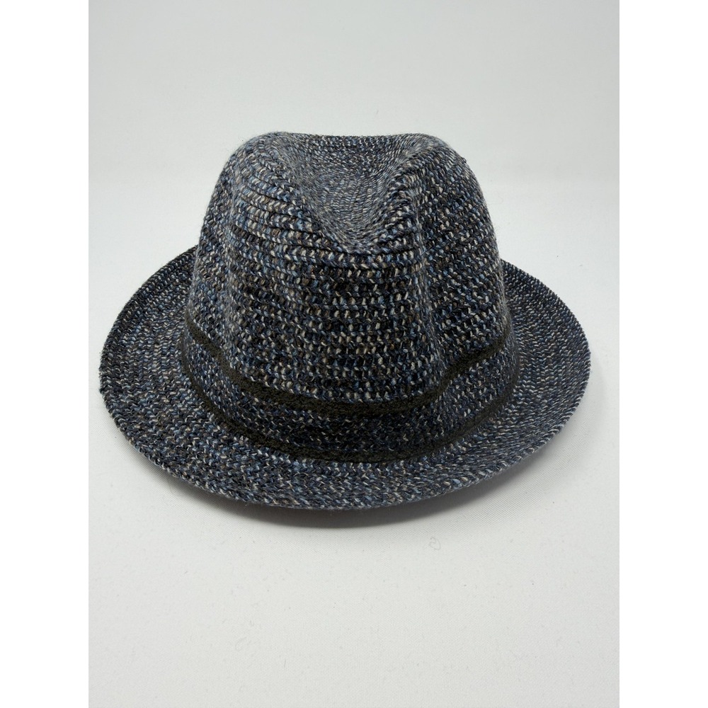 Bailey Of Hollywood Fedora Hat Mens XL Blue Navy Knit Tweed Poet Casual